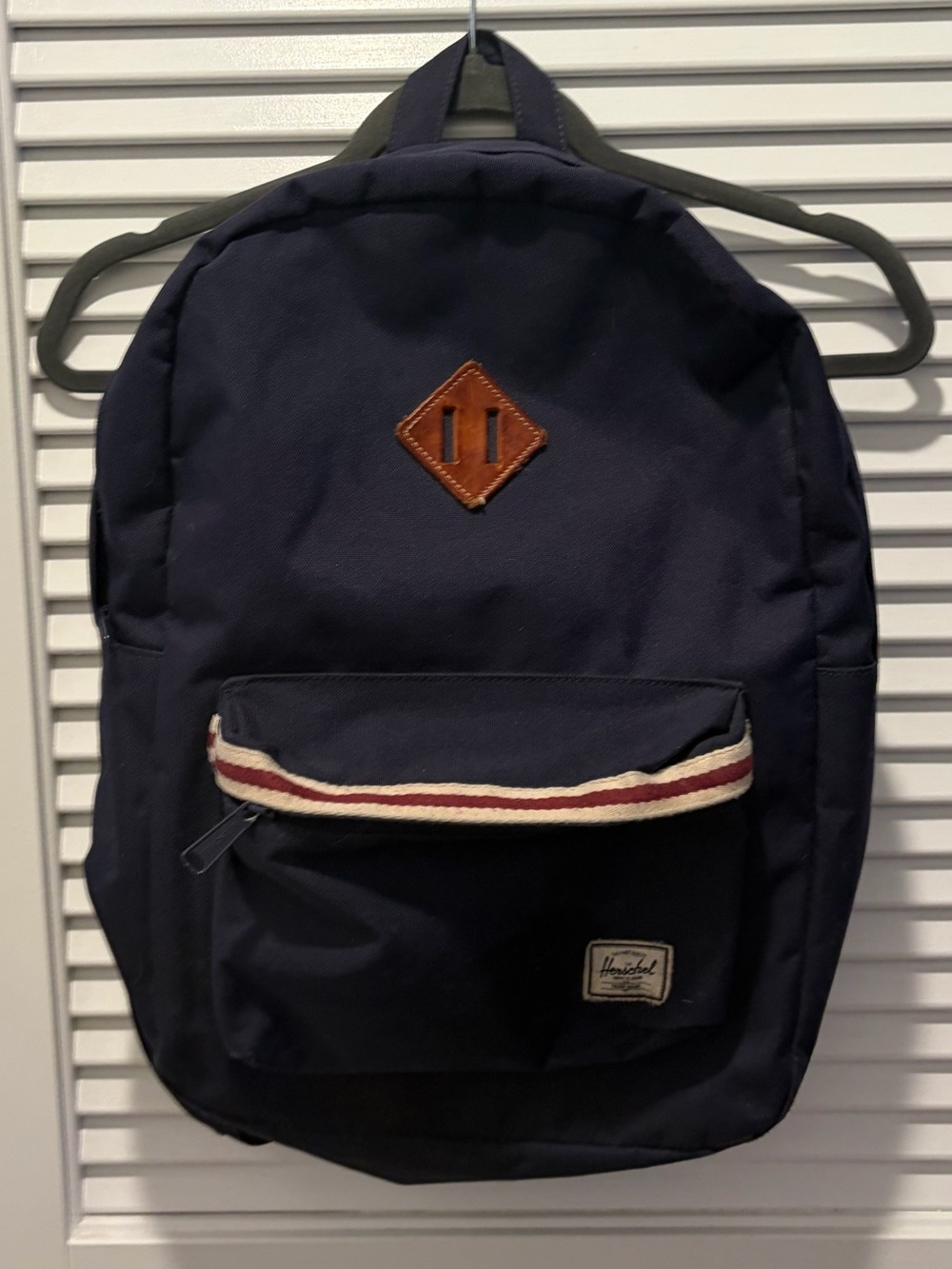 Herschel Supply Company Navy Backpack with Brown Patch and Striped Trim